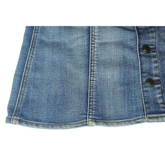 Faded Glory Button Front Denim Mini Skirt Size 6 Faded Mid Rise Stretch Boho - Picture 5 of 7